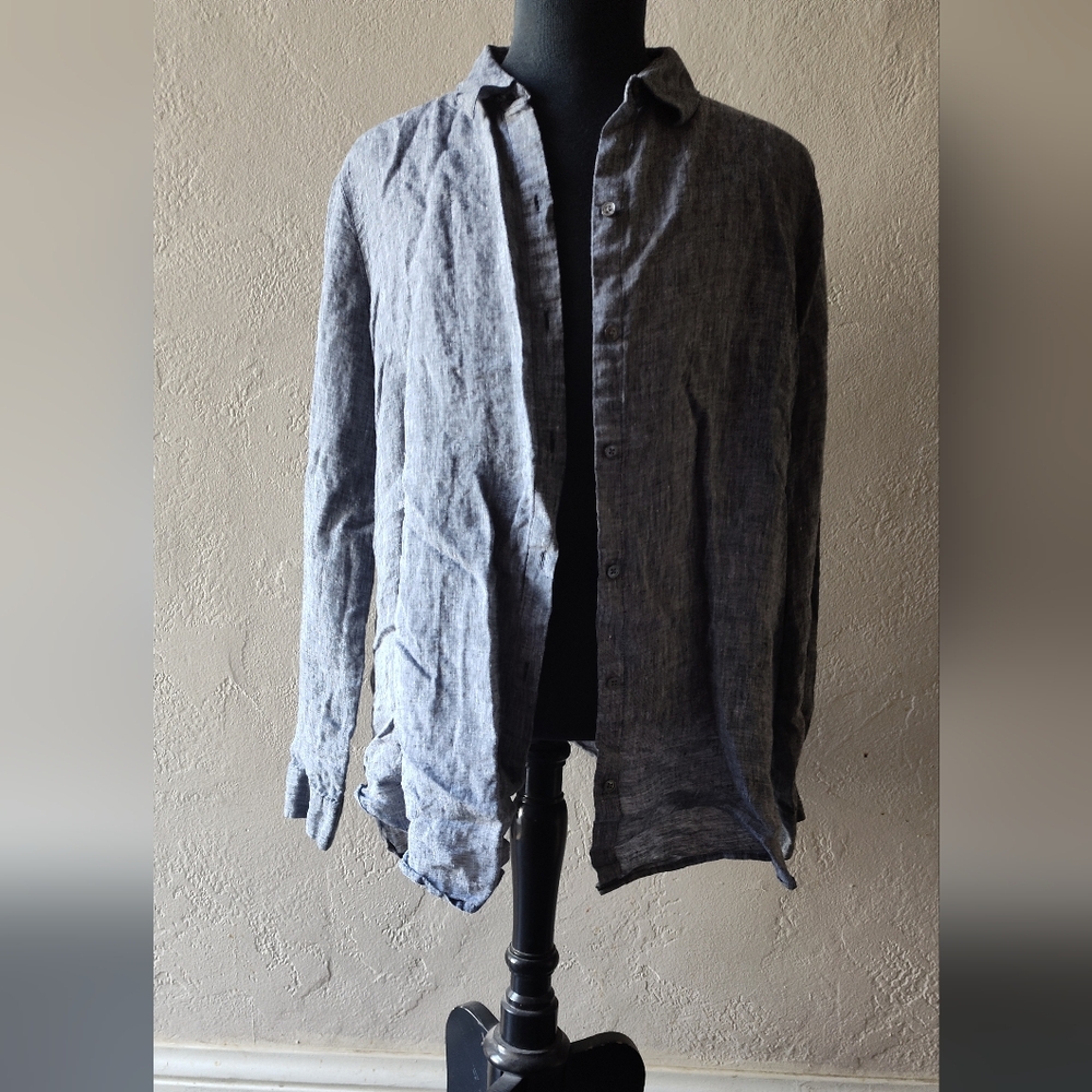 100% linen button-up blouse, by J.Jill, gray, size M Tall
